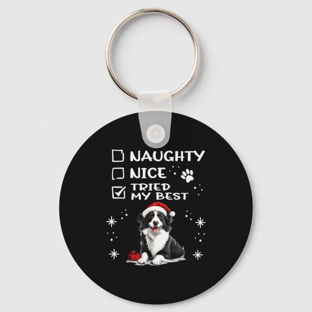 Chaveiro Cute Border Collie Dog Christmas Naughty Nice Trie (Frente)