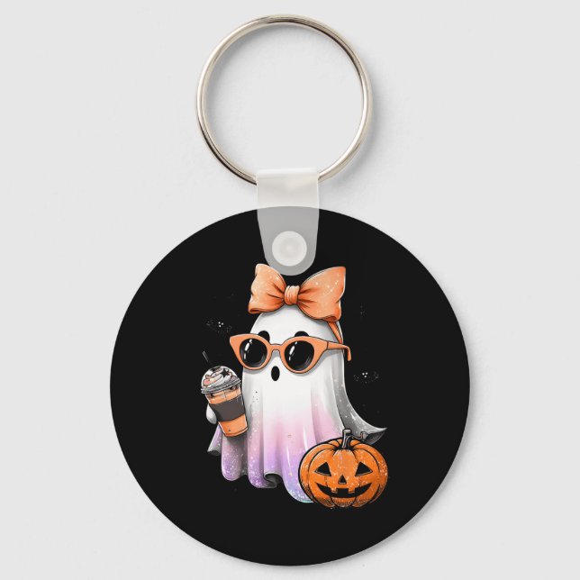 Chaveiro Cute Bougie Ghost Café Pumpkin Spooky Season Hal (Frente)