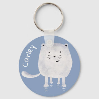 Chaveiro Cute Bouncing White Cat Personalised