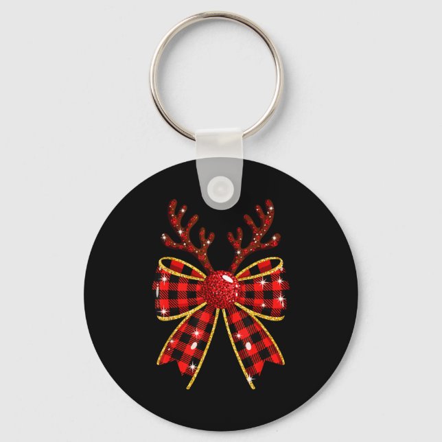 Chaveiro Cute Buffalo Plaid Coquette Bow Reindeer Christmas (Frente)