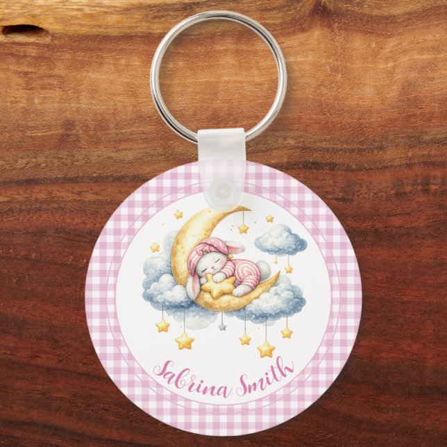 Chaveiro Cute Bunny Pink Boy Girl Moon Star Baby Shower  (Verso)