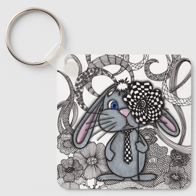 Chaveiro Cute Bunny Rabbit Zen Doodle Desenhado à  (Frente)