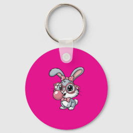 Chaveiro Cute Bunny with Glasses Blowing Bubble Gum