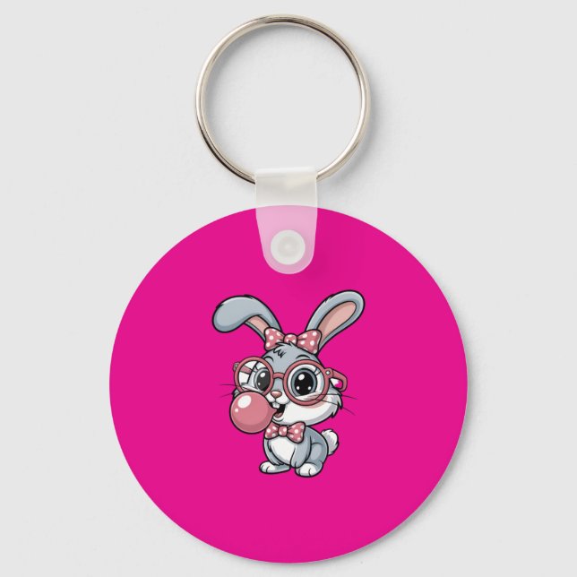 Chaveiro Cute Bunny with Glasses Blowing Bubble Gum (Frente)