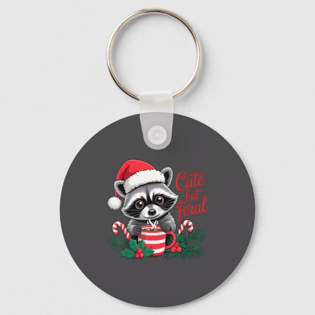 Chaveiro Cute But Feral Raccoon With Santa Hat Xmas Cute Ch (Frente)