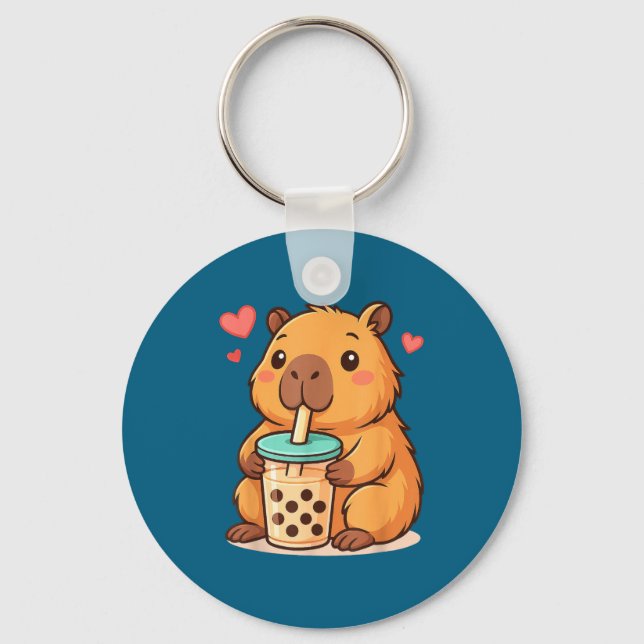 Chaveiro Cute Capybara Kawaii Anime Drinking Bubble Tea Lov (Frente)