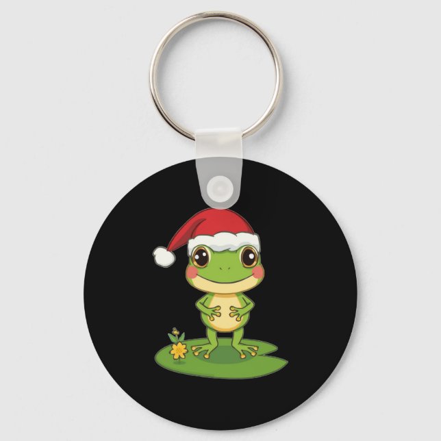 Chaveiro Cute Cartoon Frog Character Wearing a Santa Hat on (Frente)