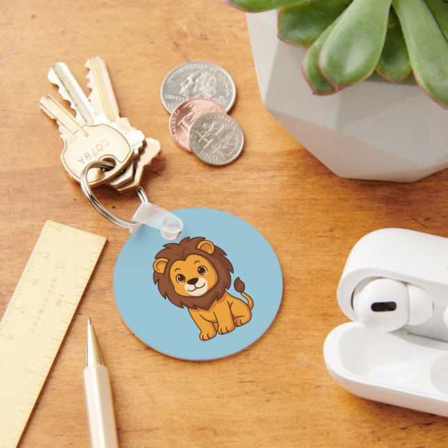 Chaveiro Cute Cartoon Lion on Blue (Mesa)