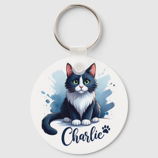 Chaveiro Cute Cat Artwork Keychain – Gift for Animal Lovers (Frente)