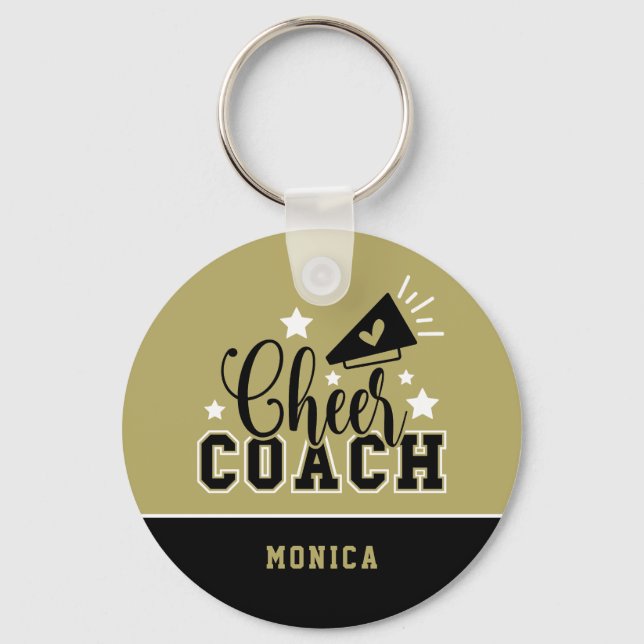 Chaveiro Cute Cheer Coach Personalized Gold and Black (Frente)