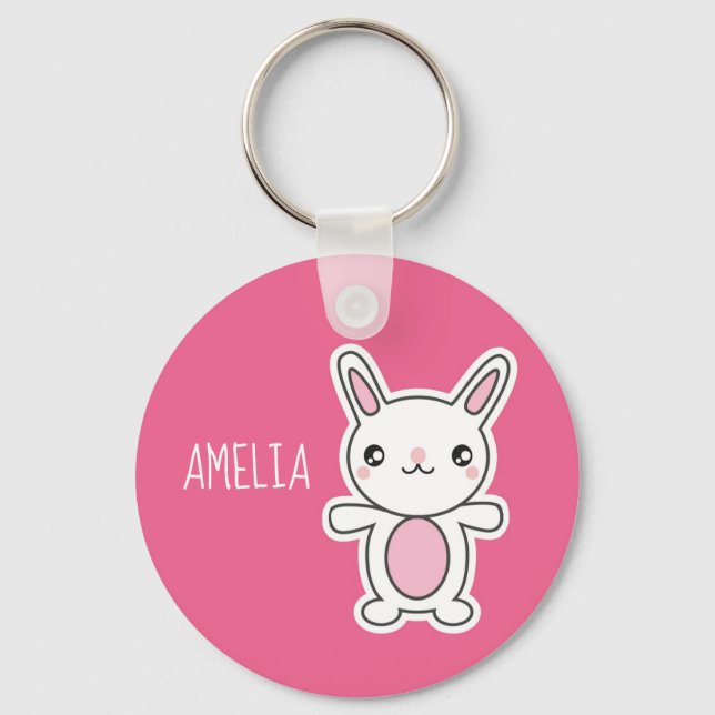 Chaveiro Cute Chibi Bunny Pink Personalizado (Frente)