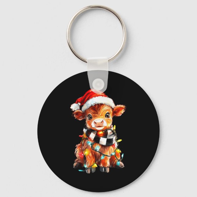Chaveiro Cute Christmas Baby Highland Cow F Thanksgiving  (Frente)