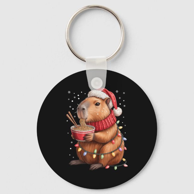 Chaveiro Cute Christmas Capybara With Ramen Bowl Holiday Te (Frente)