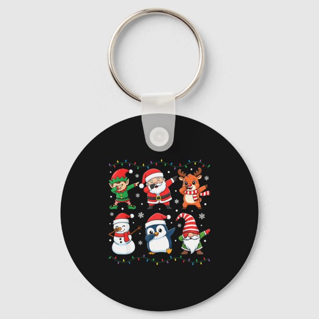 Chaveiro Cute Christmas Dabbing Santa Elf Reindeer Boys Gir (Frente)