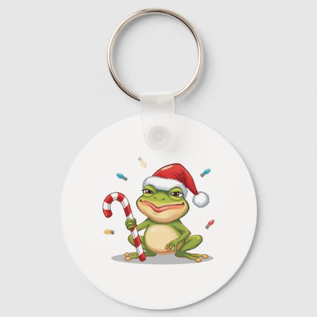 Chaveiro Cute Christmas Frog With Candy Cane - Funny Holida (Frente)