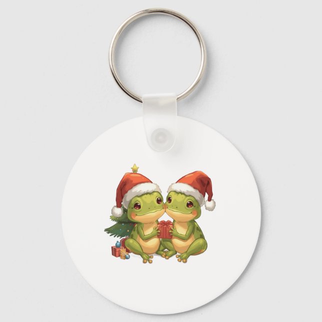 Chaveiro Cute Christmas Frogs Holding Gifts  Adorable Holid (Frente)
