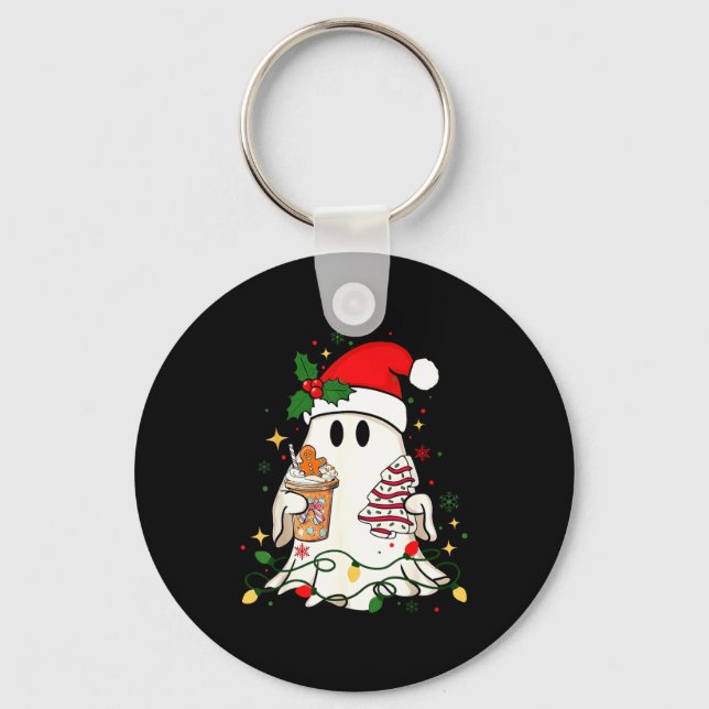 Chaveiro Cute Christmas Ghost Coffee Tree Cake Xmas Lights  (Frente)