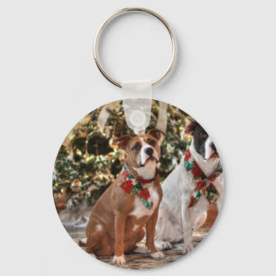 Chaveiro Cute Christmas Rescue Pitbull and America Bull Dog