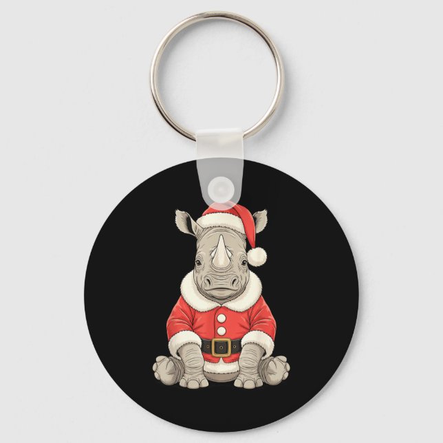 Chaveiro Cute Christmas Rhino Santa Safari Animal  (Frente)