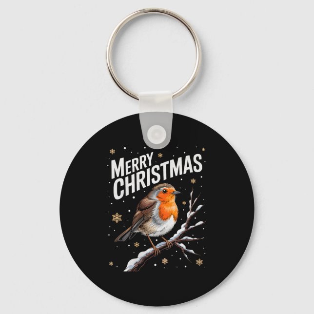 Chaveiro Cute Christmas Robin Merry Xmas Snow Scene Gardene (Frente)