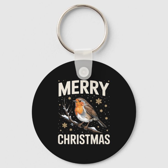 Chaveiro Cute Christmas Robin Merry Xmas Snow Scene Gardene (Frente)