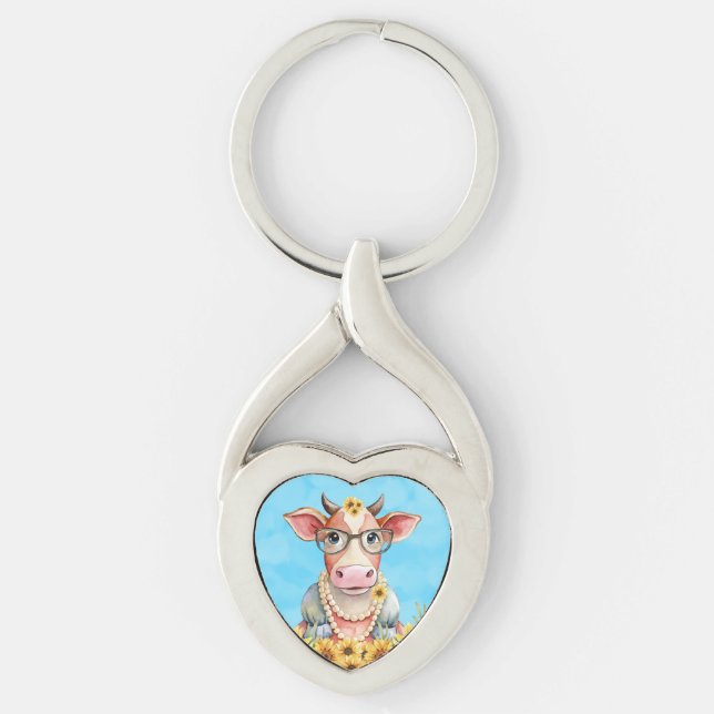 Chaveiro Cute Cow Sunflowers (Frente)