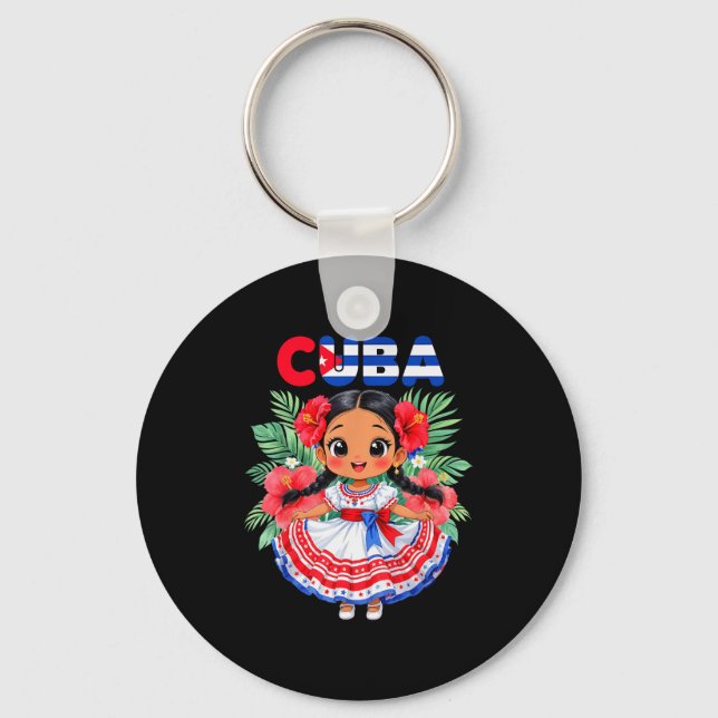 Chaveiro Cute Cuba Cuban Girl Traditional Dress Trocal Flow (Frente)