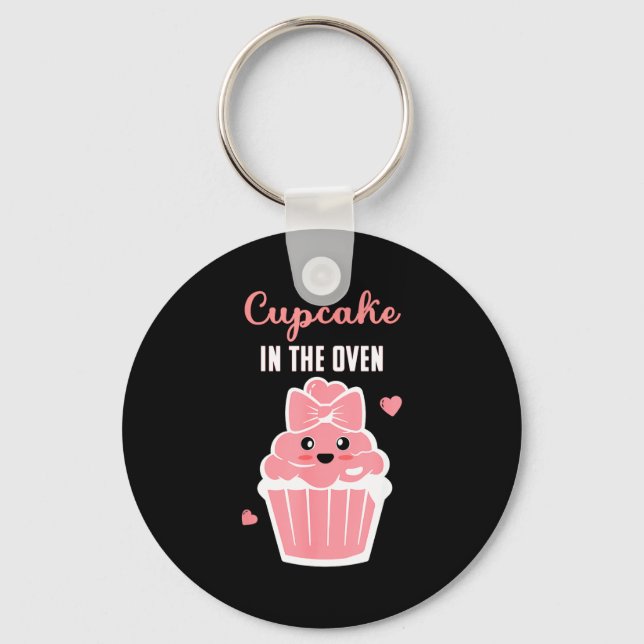 Chaveiro Cute Cupcake In The Oven Gender Reveal Baby Girl  (Frente)