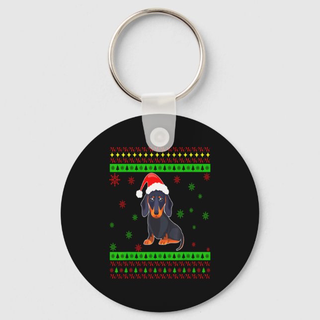 Chaveiro Cute Dachshund Long Dog Mom Merry Xmas New Year  (Frente)