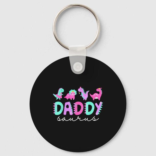 Chaveiro Cute Daddy Saurus Dad Dinosaur Birthday Boy Girl F (Frente)