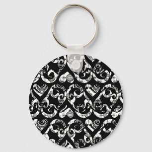 Chaveiro Cute design de fundo de corações vintage preto e b