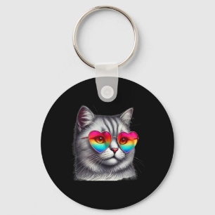 Chaveiro Cute Dia dos Namorados Cinza Gato Coração Sungles 