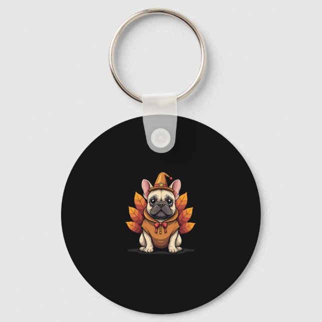 Chaveiro Cute Dog Frenchie Thanksgiving Kids Teen Girl Boy  (Frente)