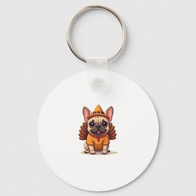 Chaveiro Cute Dog Frenchie Thanksgiving Kids Teen Girl Boy  (Frente)