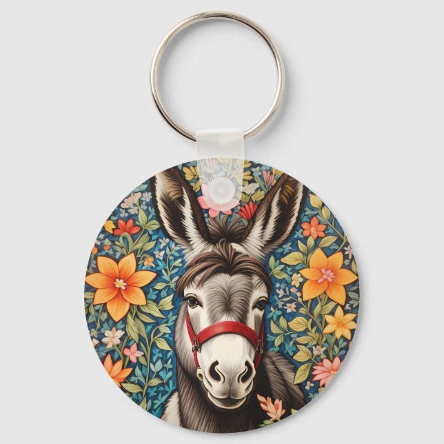 Chaveiro Cute Donkey On Colorful Floral Background (Frente)