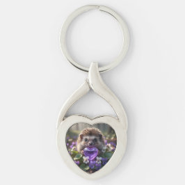Chaveiro Cute February Hedgehog with Amethyst Heart