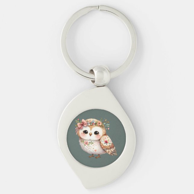Chaveiro Cute Floral Owl with Bow (Frente)