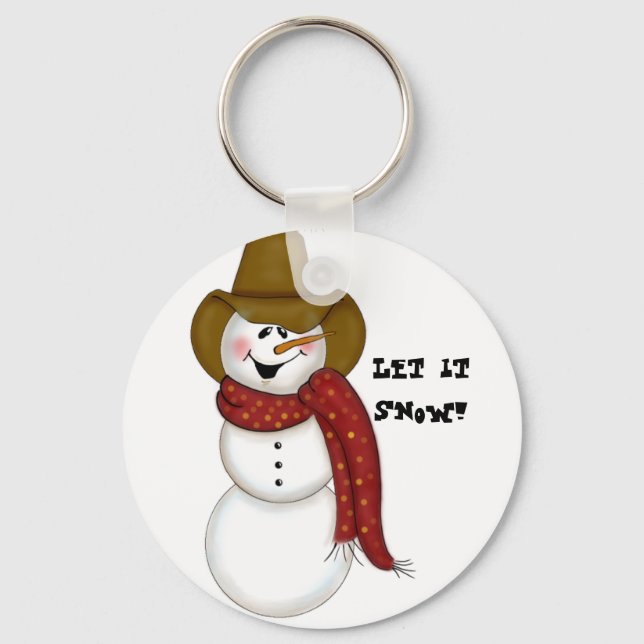Chaveiro Cute Folk Art Cowboy Snowman (Frente)