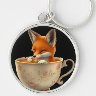 Chaveiro Cute Fox Drinking Tea on Keychain