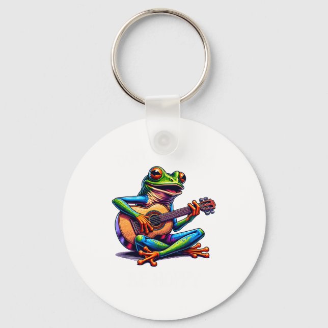 Chaveiro Cute Frog Playing A Guitar Dont Worry Be Hoppy _1  (Frente)