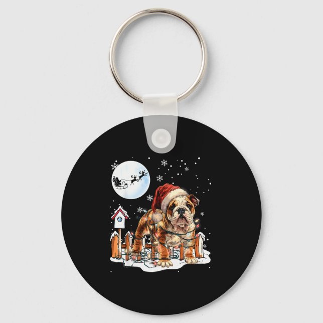 Chaveiro Cute Funny English Bulldog Christmas Lights Santa  (Frente)