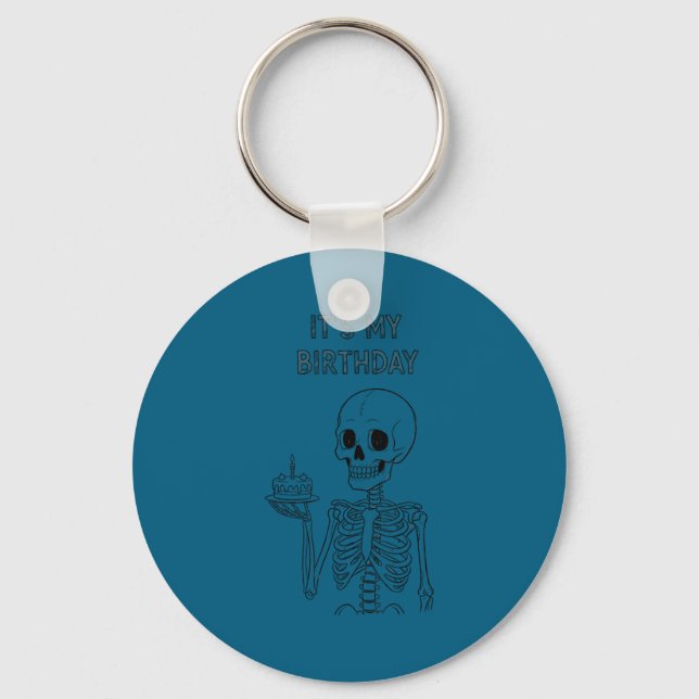 Chaveiro Cute Funny Kawaii Skeleton Birthday Skull Happy Wo (Frente)