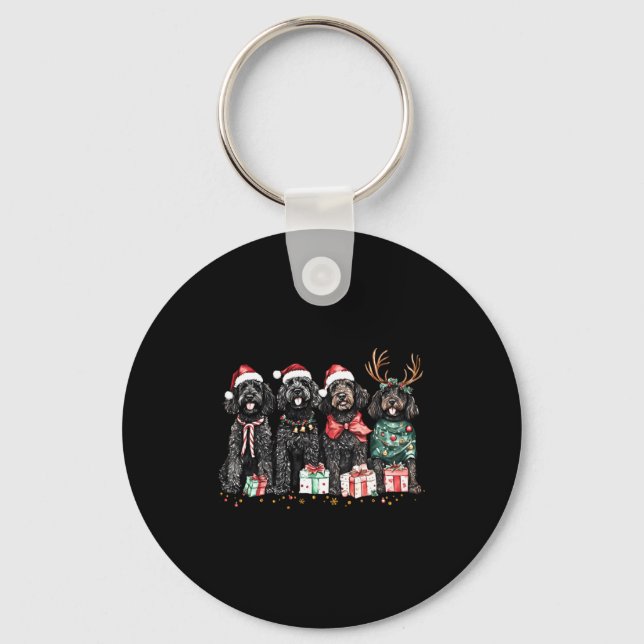 Chaveiro Cute Funny Reindeer Santa Black Goldendoodle Dogs  (Frente)