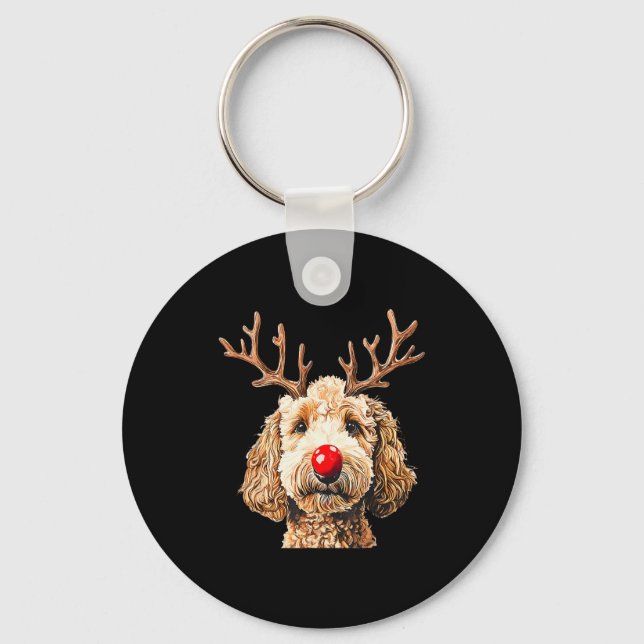 Chaveiro Cute Funny Reindeer Santa Goldendoodle Christmas T (Frente)