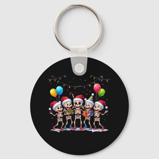 Chaveiro Cute Funny Skeletons Christmas & New Year Celebrat (Frente)