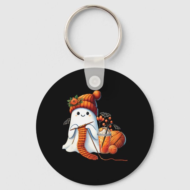 Chaveiro Cute Ghost Crochet Knitting Amante Café de Hallowe (Frente)
