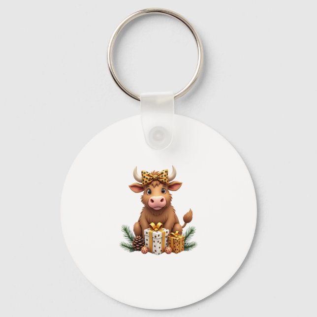Chaveiro Cute Highland Cow Christmas Santa Highland Cow Lov (Frente)