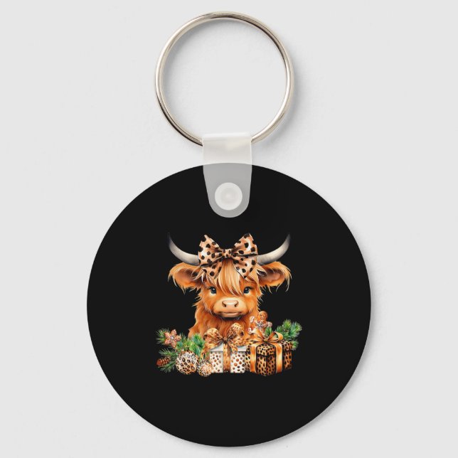 Chaveiro Cute Highland Cow Christmas Santa Highland Cow Lov (Frente)