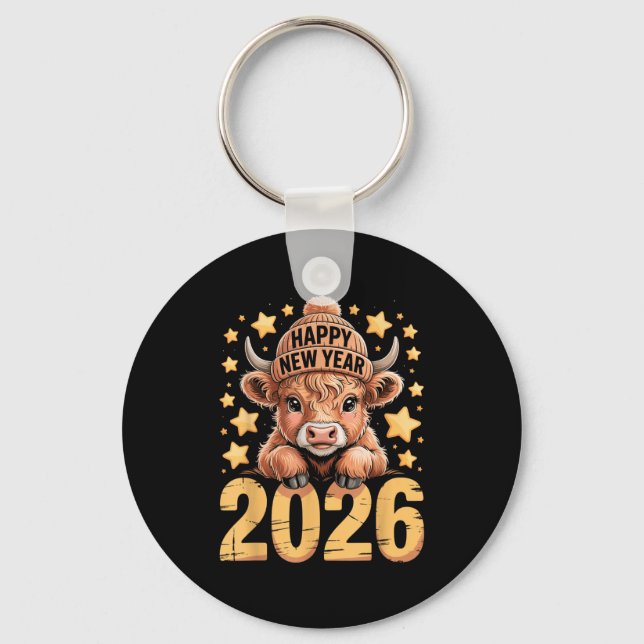 Chaveiro Cute Highland Cow Happy New Year 2026 Tee Funny An (Frente)