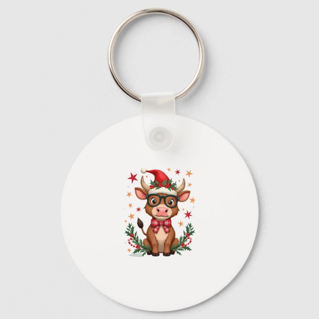 Chaveiro Cute Highland Cow Lover Santa Hat Western Christma (Frente)